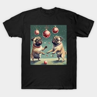 Playful Christmas Pugs T-Shirt